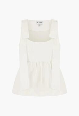 ALIGNE Alina Bow Peplum Satin Top in White - US 2